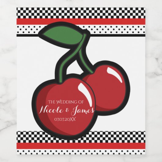 Red Cherries Black Custom Retro Custom Wine Label Weinetikett (Einzelnes Label)