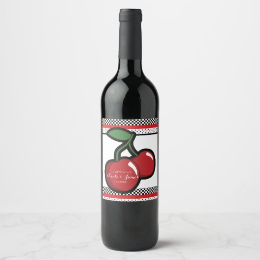 Red Cherries Black Custom Retro Custom Wine Label Weinetikett (Vorderseite)