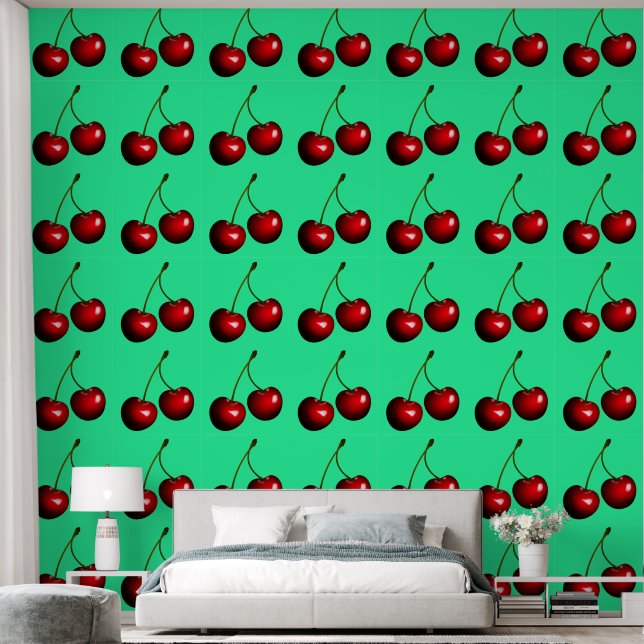 Red Cherries Custom Color Green Tapete (Schlafzimmer)