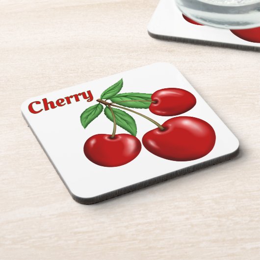 Red Cherries Design Personalisiert Getränkeuntersetzer (Linke Seite)