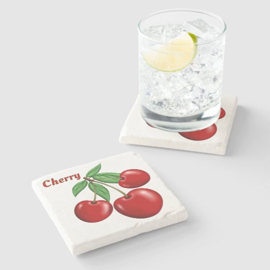 Red Cherries Design Personalisiert Steinuntersetzer (Seitenansicht)