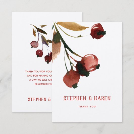 Red Cherries Elegant Wedding Danke Card (Vorne/Hinten)