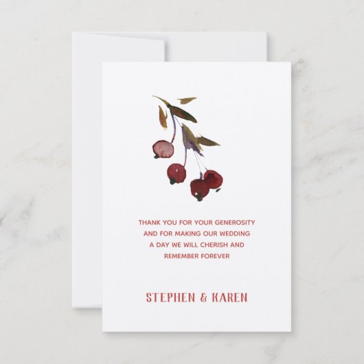 Red Cherries Elegant Wedding Danke Card (Rückseite)