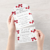 Red Cherries Frucht Elegante Rustikale Hochzeit All In One Einladung (Abreißen)
