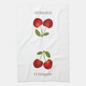 Red Cherries Frucht Personalisierter Name Geschirrtuch (Vertikal)