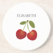 Red Cherries Frucht Personalisierter Name Getränkeuntersetzer (Vorne)