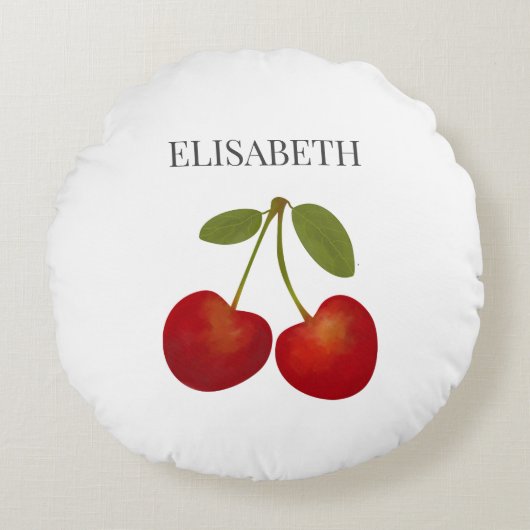 Red Cherries Frucht Personalisierter Name Rundes Kissen (Vorderseite)