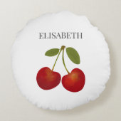 Red Cherries Frucht Personalisierter Name Rundes Kissen (Rückseite)