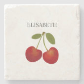 Red Cherries Frucht Personalisierter Name Steinuntersetzer (Vorderseite)