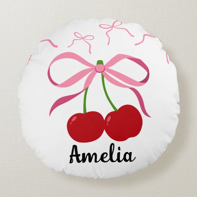 Red Cherries fruit pattern  Rundes Kissen (Vorderseite)