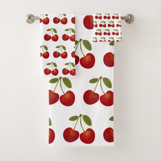 Red Cherries Fruit Personalized Name Badhandtuch Set (Insitu)