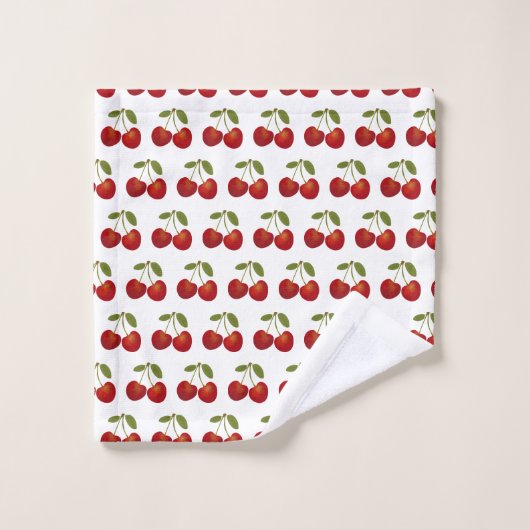 Red Cherries Fruit Personalized Name Badhandtuch Set (Waschlappen)