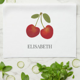 Red Cherries Fruit Personalized Name Geschirrtuch