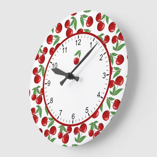 Red Cherries Graphic All Over Pattern Large Clock Große Wanduhr (Winkel)