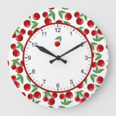 Red Cherries Graphic All Over Pattern Large Clock Große Wanduhr (Vorderseite)
