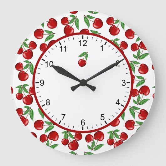 Red Cherries Graphic All Over Pattern Large Clock Große Wanduhr (Vorderseite)