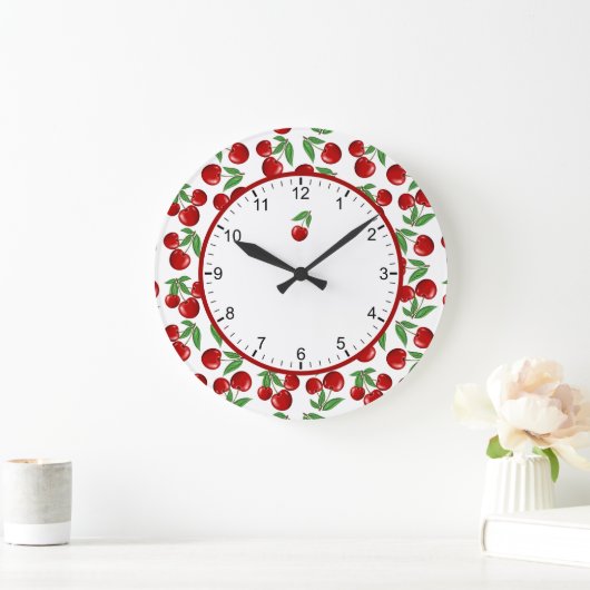 Red Cherries Graphic All Over Pattern Large Clock Große Wanduhr (Zuhause)