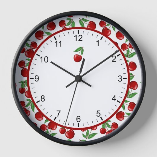 Red Cherries Graphic Retro Style Gerahmt Uhr (Vorderseite)