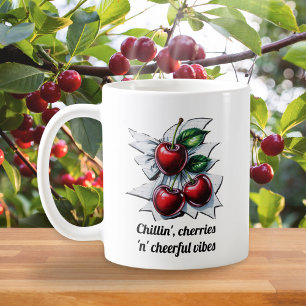 Red Cherries 'n' Cheerful Vibes Trendy Mit Monogra Kaffeetasse