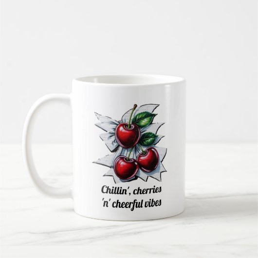 Red Cherries 'n' Cheerful Vibes Trendy Mit Monogra Kaffeetasse (Links)