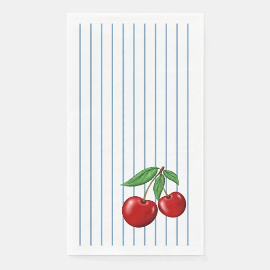 Red Cherries on Blue Stripes Fun Retro Design Serviette (Vorderseite)
