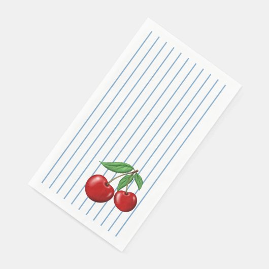 Red Cherries on Blue Stripes Fun Retro Design Serviette (Ecke)