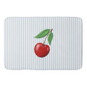 Red Cherries on Blue Stripes Pattern Badematte (Vorderseite)