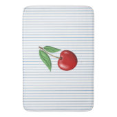 Red Cherries on Blue Stripes Pattern Badematte (Vorderseite Vertikal)