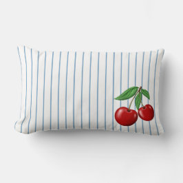 Red Cherries on Blue Stripes Pattern Lendenkissen