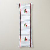 Red Cherries on Blue Stripes Pattern Seitenschläferkissen (Rückseite (Vertikal))