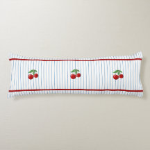 Red Cherries on Blue Stripes Pattern