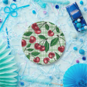 Red cherries on light green gingham pappteller (Party)