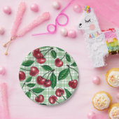 Red cherries on light green gingham pappteller (Party)