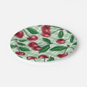 Red cherries on light green gingham pappteller (Schrägansicht)