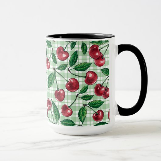 Red cherries on light green gingham tasse (Rechts)