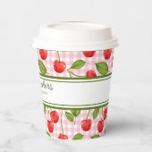 Red Cherries on Pink Gingham Customizable Pappbecher (Links)