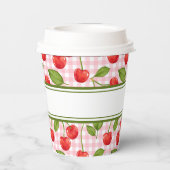 Red Cherries on Pink Gingham Customizable Pappbecher (Rückseite)