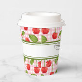 Red Cherries on Pink Gingham Customizable Pappbecher (Rechts)