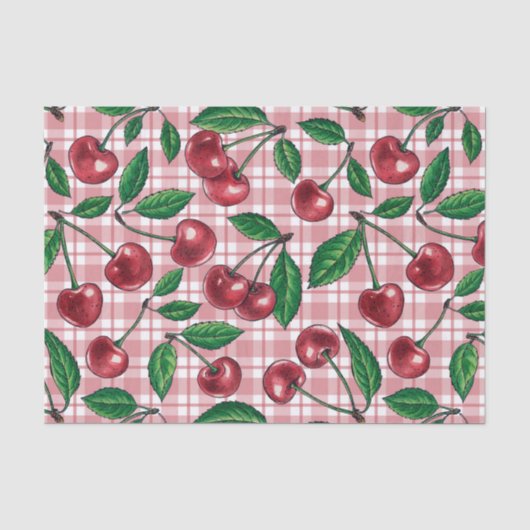 Red cherries on pink gingham seidenpapier (Vorderseite)