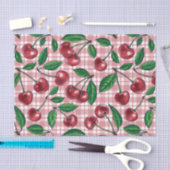 Red cherries on pink gingham seidenpapier (Handwerk)