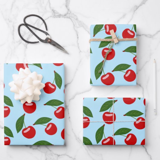 Red Cherries Pattern Geschenkpapier Set (Vorderseite)