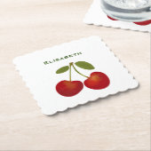 Red Cherries Personalisieren Individuelle Name Geb Untersetzer (angewinkelt)