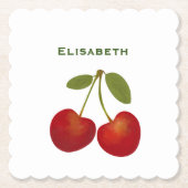 Red Cherries Personalisieren Individuelle Name Geb Untersetzer (Vorderseite)
