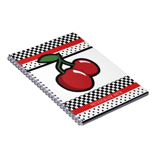 Red Cherries Red Black & White Retro Custom Notizblock (Rechte Seite)