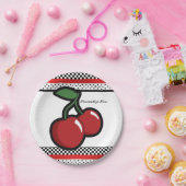 Red Cherries Retro Glam Black & Red Party Pappteller (Party)