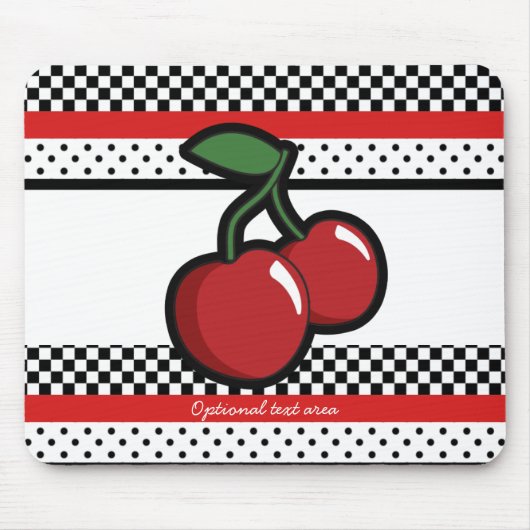 Red Cherries Schwarz-weiß Red Retro Personalisiert Mousepad (Vorne)