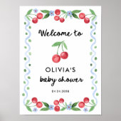 Red Cherries | Whimsical Retro Baby Dusche Willkom Poster (Vorne)