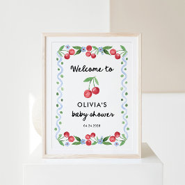 Red Cherries | Whimsical Retro Baby Dusche Willkom Poster