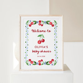 Red Cherries | Whimsical Retro Baby Dusche Willkom Poster
