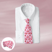 Red Cherries White Blume Pattern Pink Neck Tie Krawatte